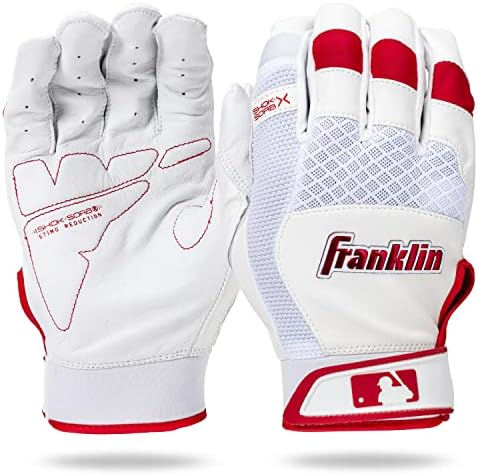 Franklin Sports MLB Baseball Batting Gloves - Shok-Sorb X Batting Gloves for Baseball + Softball - Adult + Youth Padded Non-Sting Batting Glove Pairs - Multiple Colors + Sizes