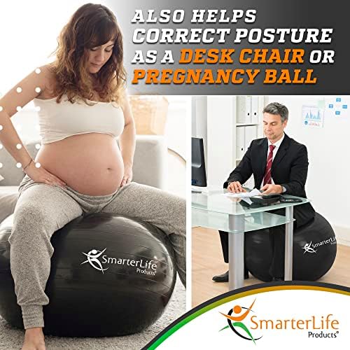 SmarterLife Exercise Ball Yoga Ball for Fitness, Balance, Stability, or Pregnancy, Gym Ball for Core Workout, Physical Therapy, Yoga Ball Chair for Office, Anti-Slip Anti-Burst