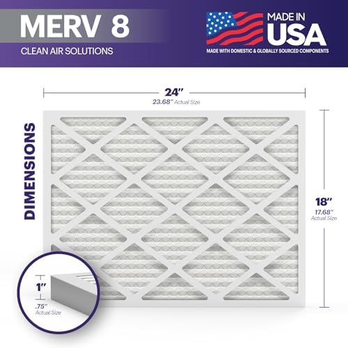 BNX TruFilter 18x24x1 Air Filter MERV 8 (6-Pack) - MADE IN USA – Dust & Pet Defense Electrostatic Pleated Air Conditioner HVAC AC Furnace Filters for Dust, Pet, Mold, Pollen MPR 600 – 700 & FPR 5