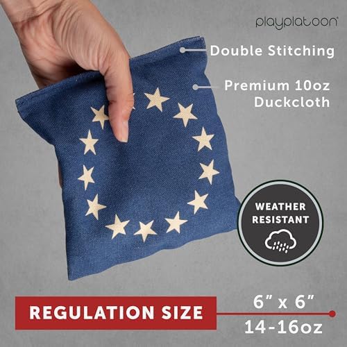 Play Platoon Cornhole Bags Weather Resistant- Set of 8 Regulation Bean Bags for Tossing- Official Professional Size & Weight Corn Hole Bags Two Color All Weather Cornhole Beans Bag Set with Tote Bag