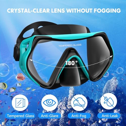 Snorkeling Gear for Adults, Dry-Top Snorkel Set Scuba Diving mask, 180°Panoramic Wide View Professional Snorkeling Gear Breathing Freely Snorkel Mask