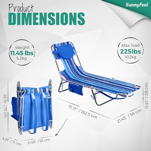 SunnyFeel Beach Lounge Chair, Backpack Reclining Beach Chairs Lay Flat, Face Down Tanning Chair, Folding Camping Chairs Portable Camp Cot with Backpack Straps for Outdoor/Picnic/Lawn