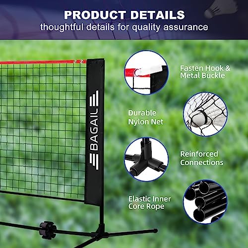 BAGAIL Badminton Net, Height Adjustable Kids Volleyball Net, Foldable Nylon Net 10 ft/14ft/17ft Wide, Tennis Net, Small Pickleball Net for Backyard Game and Indoor Outdoor Use, Easy Setup