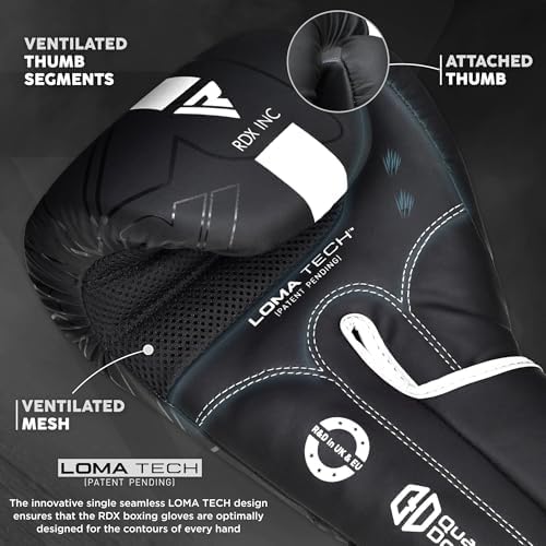 RDX Boxing Gloves, Pro Training Sparring, Maya Hide Leather, Muay Thai MMA Kickboxing, Men Women Adult, Heavy Punching Bag Focus Mitts Pads Workout, Ventilated Palm, Multi Layered, 8 10 12 14 16 18 Oz