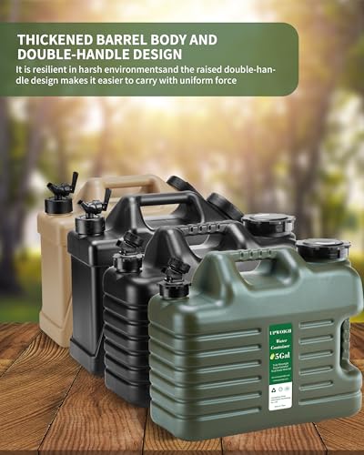 UPWOIGH 5 Gallon Water Jug, Camping Water Container,Truly No Leakage Water Storage,Large Military Green Water Tank,BPA Free Portable Emergency Water Containers for Outdoors Hiking Accessories