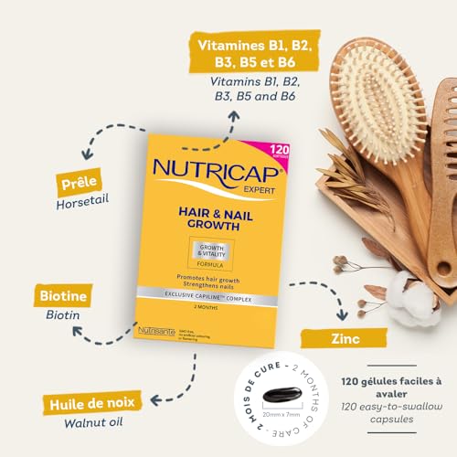 Nutricap Expert Hair & Nail Growth - Made In Canada - Biotin, Walnut Oil, Vitamin B3 - Hair Growth, Strengthens Nails - 2 Months Treatment - 120 softgels
