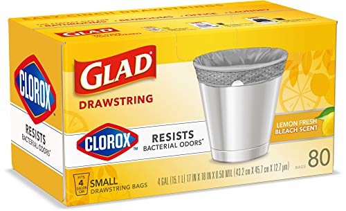 Glad Small Trash Bags 4 Gallon, Lemon Fresh Bleach Garbage Bags, Odor Resistant with Drawstring, 80 Count