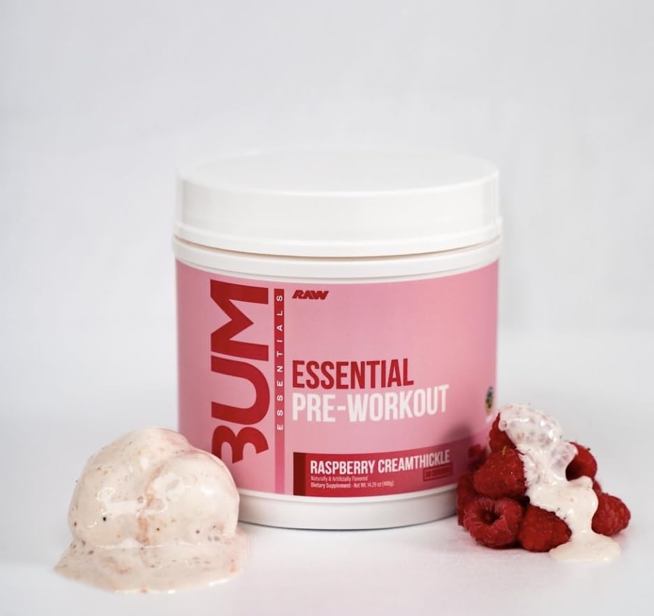 RAW Essential Pre-Workout Powder (Rathberry Creamthickle) - Chris Bumstead Sports Supplement for Men & Women - Preworkout Energy Powder with Caffeine, L-Citrulline, L-Tyrosine, & Beta Alanine Blend