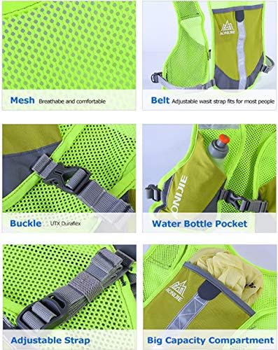 AONIJIE Men Women Ultralight Running Vest Pack Reflective Breathable Hydration Backpack for Hiking Camping Marathon Cycling Race (Gray- with 2 pcs 250ml Bottles)