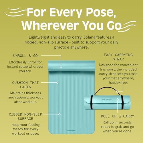 Retrospec Solana Yoga Mat 1" Thick With Nylon Carry Strap for Men & Women - Non Slip Exercise Mat for Home Yoga, Pilates, Stretching, Floor & Fitness Workouts