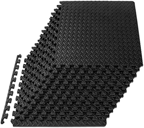ProsourceFit Puzzle Exercise Mat ½ in, EVA Interlocking Foam Floor Tiles for Home Gym, Mat for Home Workout Equipment, Floor Padding for Kids, Black, 24 in x 24 in x ½ in, 48 Sq Ft - 12 Tiles