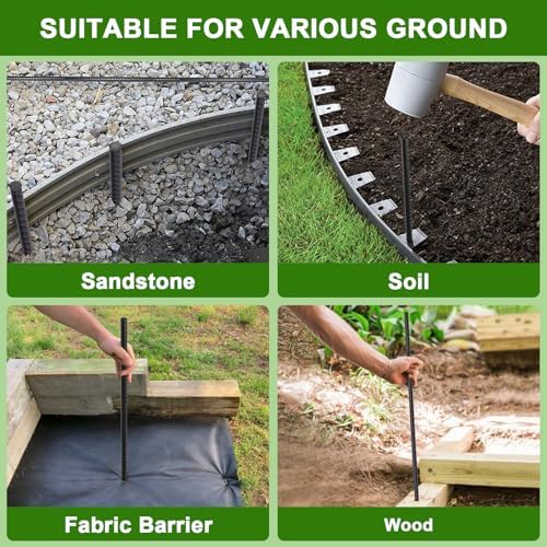 AAGUT 16 Inch Rebar Stakes Heavy Duty 16 Pack 3/8’’ Diameter Landscape Timber Spikes, Straight Stakes with Chisel Point End, Ground Anchors for Camping Tent, Garden Plant Support, Concrete, Black