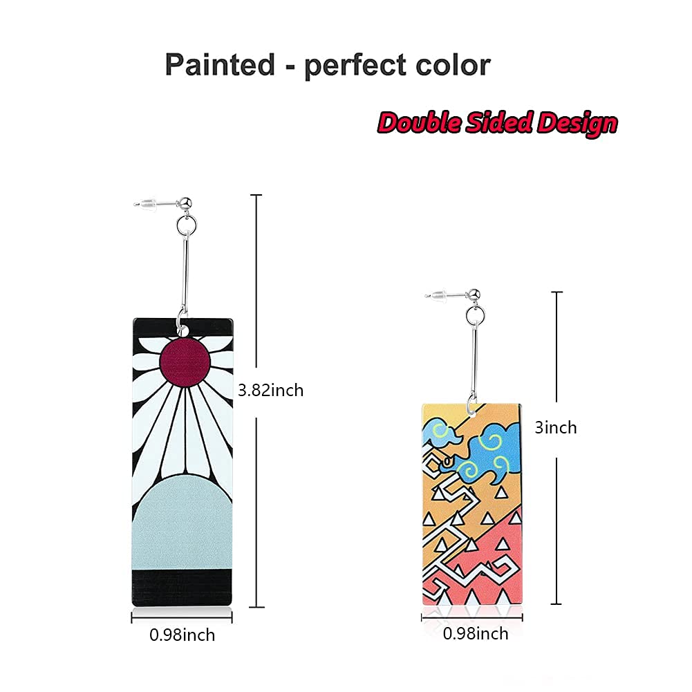 KAERUN 12 Pairs Anime Hanafuda Earrings Set-Tanjiro Earrings Anime Demon Slayer Cosplay Fashion Accessories Double-sided Acrylic Resin Drop Earring for Friends Halloween Birthday Mothers Day Gifts