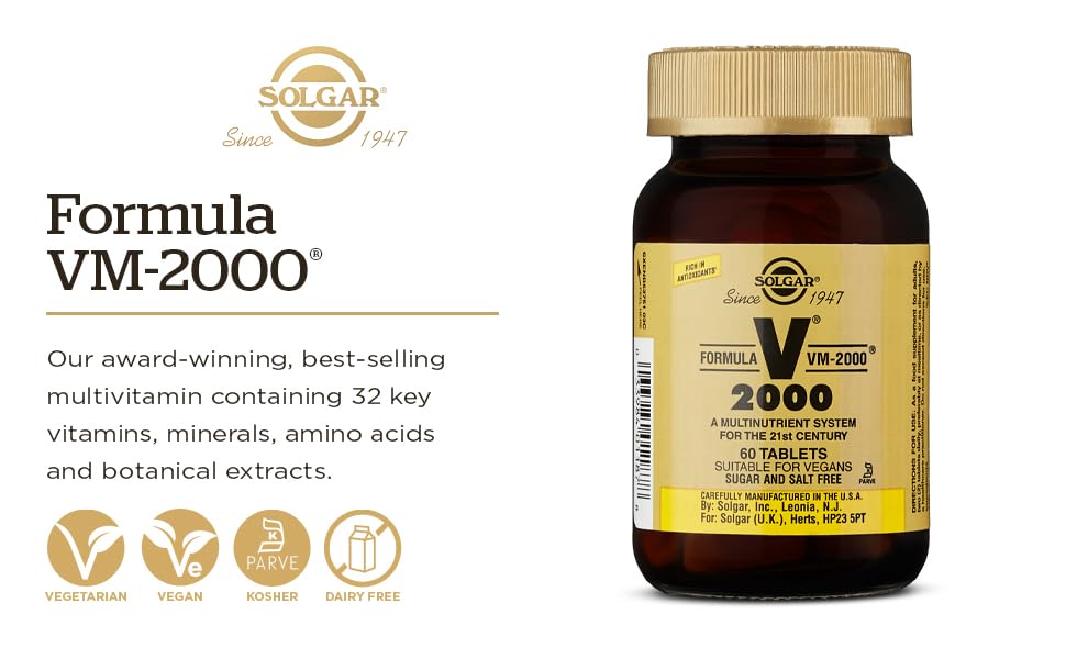 Solgar Formula VM-2000 (Multinutrient System), 180 Tablets - Premium Quality Multiple - Contains Zinc - Supports A Healthy Immune System - Vegan, Dairy Free, Kosher - 90 Servings