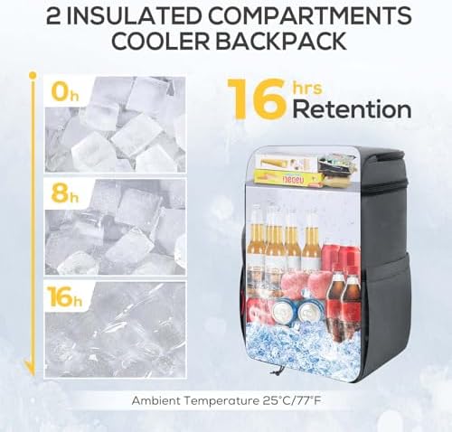 TOURIT Backpack Cooler Insulated Leak Proof 30 Can, 2 Thick Insulated Compartments Thermal Bag, Waterproof Lightweight Beach Travel Camping