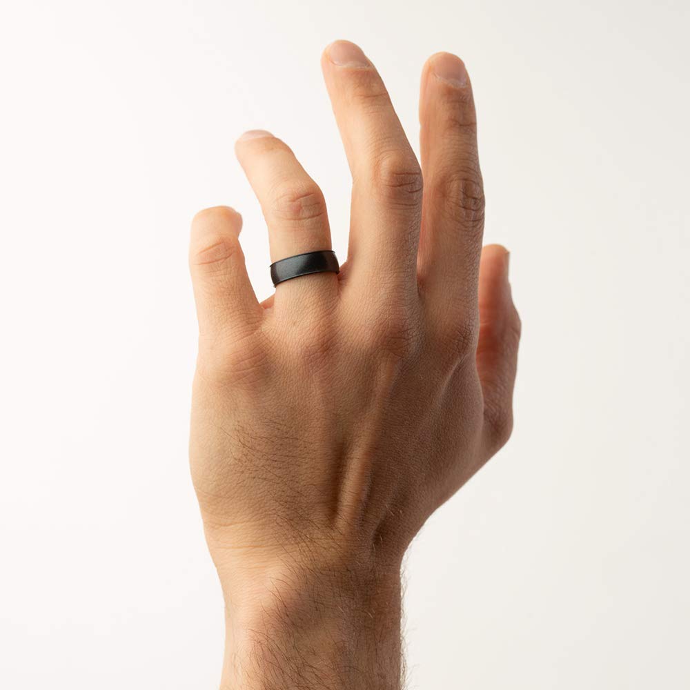 Enso Rings Classic Elements Silicone Ring Infused with Precious Elements – Wedding Engagement Band – 6.6mm Wide, 1.75mm Thick - Premium Black Pearl Infused Silicone Ring – Size 8