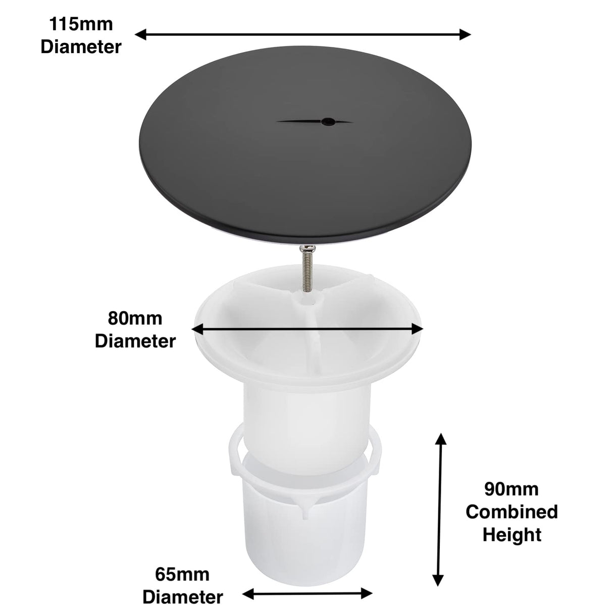 Sandy Beach Replacement Shower Waste Trap Cover, Black, 90mm Hole/115mm Cover, Fast Flow, ABS Plastic