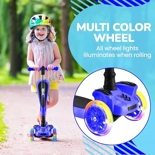 Hurtle 3-Wheeled Scooter for Kids - Wheel LED Lights, Adjustable Lean-to-Steer Handlebar, and Foldable Seat - Sit or Stand Ride with Brake for Boys and Girls Ages 1-14 Years Old
