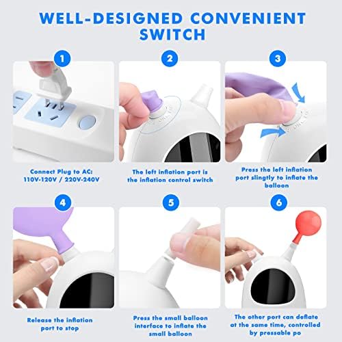 Electric Balloon Pump, Portable Dual Nozzle Electric Balloon Blower Pump, Electric Balloon Inflator for Decoration, Party Wedding Graduation (110V 600W) (White)