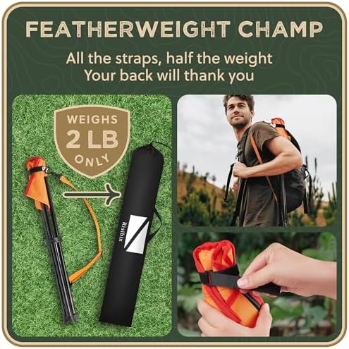 Foldable Tripod Stool - Ultra Portable Seat for Tall People, 20” High - Hunting Chair & Hidden Zippered Pocket - 2 lb Camping Stool, 3 Legged Strong Steel Stool Holds up to 200 lb (Orange)