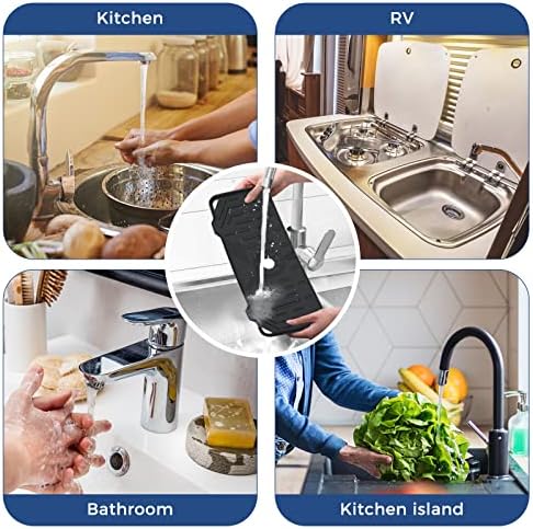 2 Pcs Silicone Faucet Handle Drip Catcher Tray Mat, 2 in 1 Dish Soap Sponge Holder for Kitchen Sink & Sink Splash Guard, Silicone Faucet Mat Drying Mat for Kitchen Sink Accessories, Counter, Bathroom