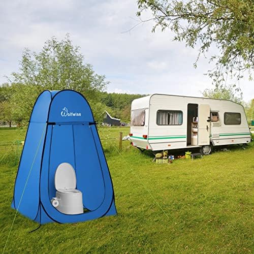 WolfWise Portable Pop Up Privacy Shower Tent, Spacious Changing Room, Dressing Room, Sun Sunshade Canopy Outdoor Rain Shelter, Backpack Privacy Shelters for Camping, Hiking, Beach, Toilet, Blue