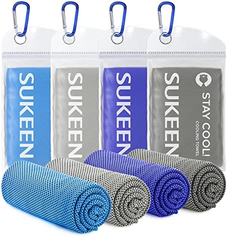 Sukkeen 4 Pack Cooling Towel (40"x12"), Soft Breathable Chilly Microfiber Towel for Yoga, Sport, Running, Gym, Workout, Camping, Fitness & More Activities