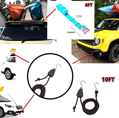 2 Pairs Heavy Duty Kayak Rack-Includes 4 Pcs Ratchet Tie-Mount on Car Roof Top Crossbar-Easy to Carry Kayak Canoe Boat Surf Ski (J-Bar Rack)
