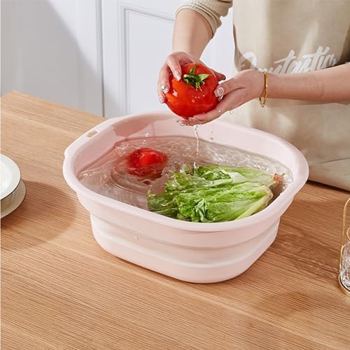 Collapsible Wash Basin Set of 2, Foldable Small Medium Size Wash Basin, Portable Plastic Basins for Laundry, Bottles, Travel, Camping (Pink)