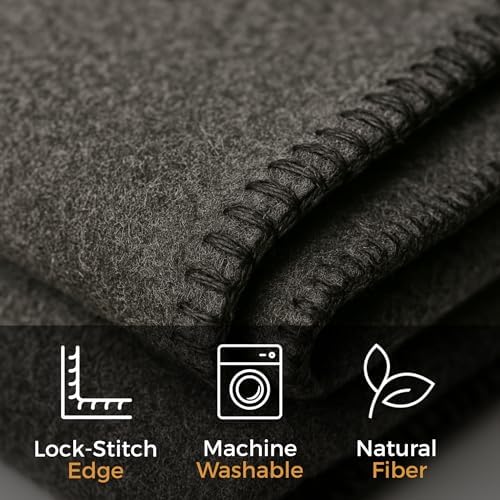 Wool Camping Blanket – 70% Wool Heavy-Duty Military Style Throw, Warm & Washable, Fire Retardant Cover for Emergency, Survival & Outdoor Use – Perfect for Camping, Car, Home & Hiking, Grey 62x84