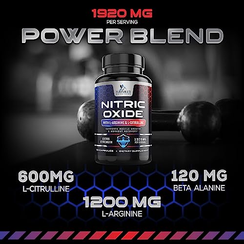 Extra Strength Nitric Oxide Supplement L Arginine 3X Strength - Citrulline Malate, AAKG, Beta Alanine - Premium Muscle Supporting Nitric Oxide Booster for Strength & Energy Supplements - 120 Capsules