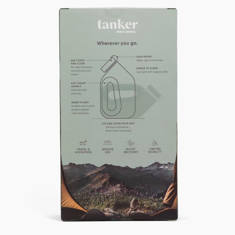 Tanker - Portable Urinal for Men Spill Proof - A Camping and Festival Essential, Designed for Nighttime Urges, Post-Surgery Recovery, and Travel Use - HSA/FSA Eligible