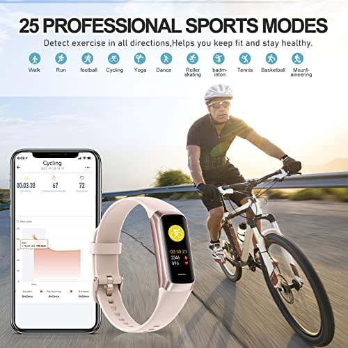 Fitness Tracker with 24/7 Heart Rate, Blood Oxygen Blood Pressure Sleep Monitor, Activity Trackers 5 ATM Waterproof,Step Calorie Counter Pedometer Health Smart Watch for Women Men Pink