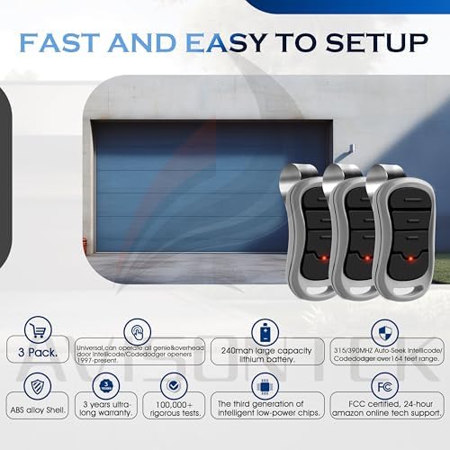 3-Pack Genie Garage Door Opener Remote Replacement, G3T-A/G3T-R/G3T-BX (1997-Current Models), Auto-Seek 315/390MHZ, 3-Year Warranty