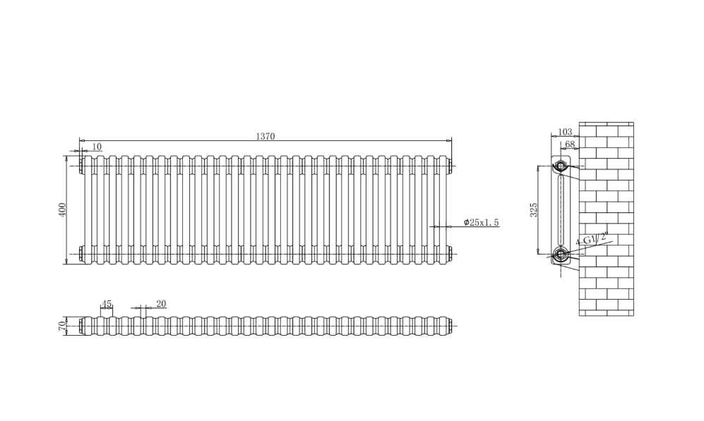 Go Bathrooms Utopia White Horizontal Radiator 400 x 1370mm Traditional Cast Iron Style 2 Column White Central Heating Living Room Radiator