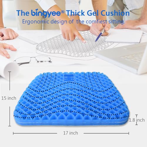 bingyee Gel Seat Cushion 1.8 Inch Thick Seating Pad Orthopedic Chair Cushions for Pressure Relief Gel Pads for Office Chair, Car, Home, Wheelchair, Kayak Cushion, Stadium Cushion
