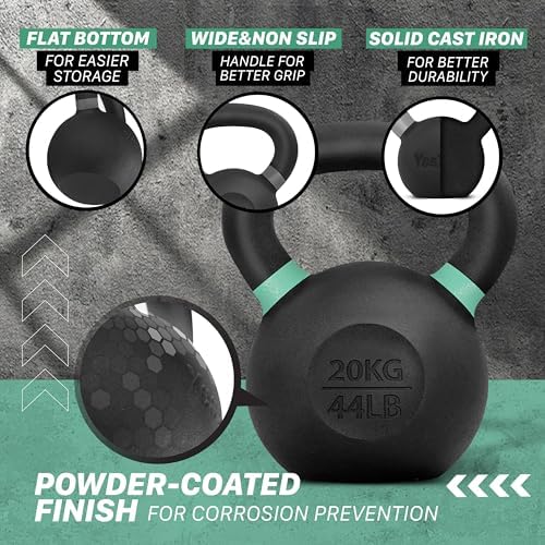 Yes4All Powder Coated Cast Iron Kettlebell Strength Training Kettlebells Weight Set for Full Body Workout, Home Gym