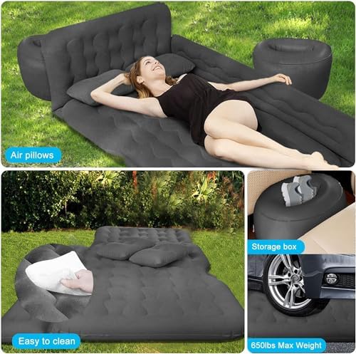 ISWEES Car Bed SUV Air Mattress, Car Air Mattress with Electric Pump, 2 Inflatable Pillows and 2 Footrests for Back Seat, Side Seat,Trunk Sleeping, Thickened Camping Bed - Black