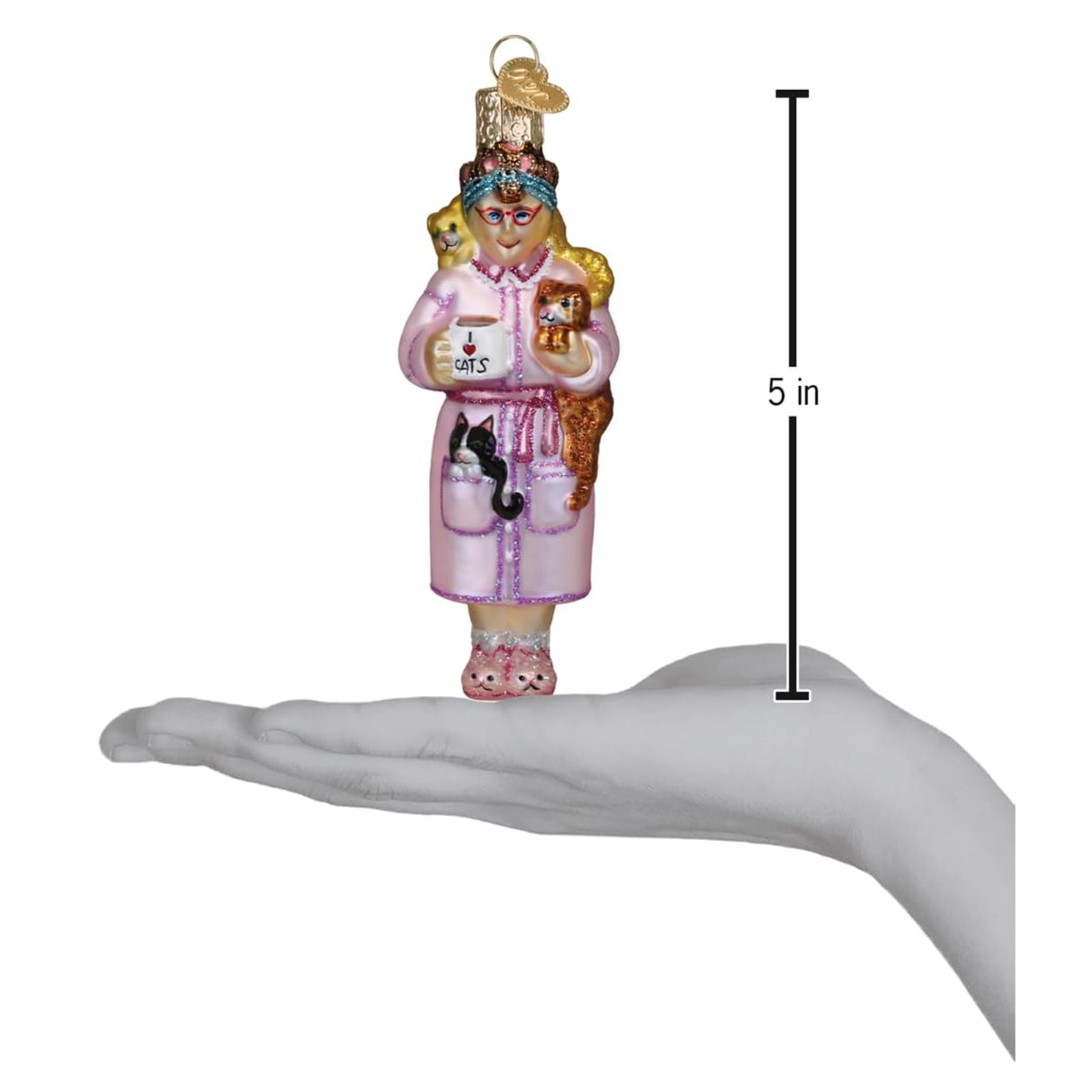 Old World Christmas Cat Lady Glass Blown Ornament for Christmas Tree, Handcrafted Holiday Decoration, Cat Collection