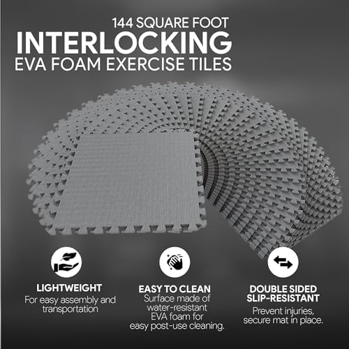 BalanceFrom Puzzle Exercise Mat with EVA Foam Interlocking Tiles for MMA, Exercise, Gymnastics and Home Gym Protective Flooring, Multiple Sizes and Colors