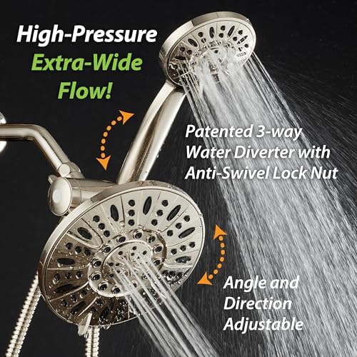 AquaDance for California - 7" Premium High Pressure 3-Way Rainfall Combo for Best of Both Worlds - Enjoy Luxury 6-Setting Rain Showerhead and Hand Held Shower Separately or Together - Nickel Finish