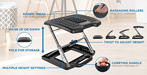 Mount-It! Adjustable Footrest with Massaging Bead | Adjustable Height and Tilt Office Foot Rest Stool for Under Desk Support | 5 Height Settings, 3 Tilt Settings | Black