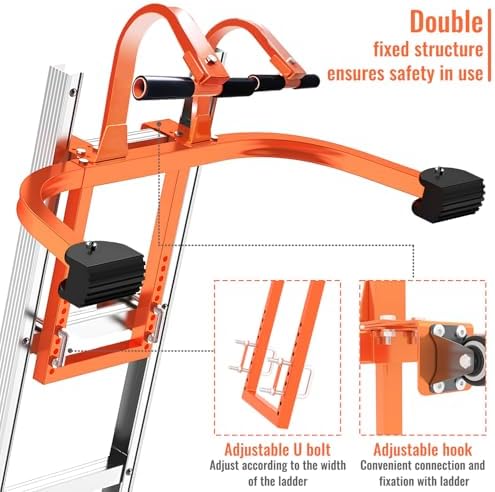 2 in 1 Ladder Hooks for Roof Ridge Heavy Duty Steel Ladder Roof Hook with Rubber Grip T-Bar for Damage Prevention, Extension Ladder Stabilizer 550 lbs Load Capacity