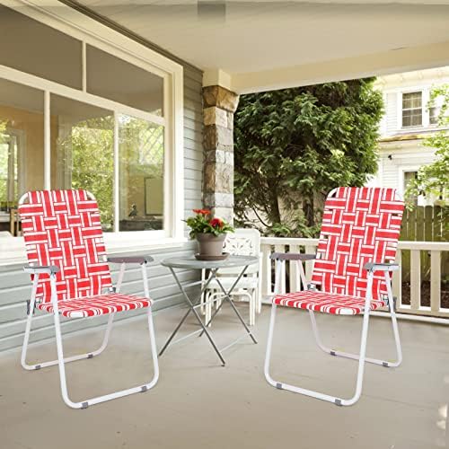 VINGLI Patio Lawn Webbed Folding Chairs Set of 2, Outdoor Beach Chair Portable Dining Chair for Yard, Garden (Red, Classic)