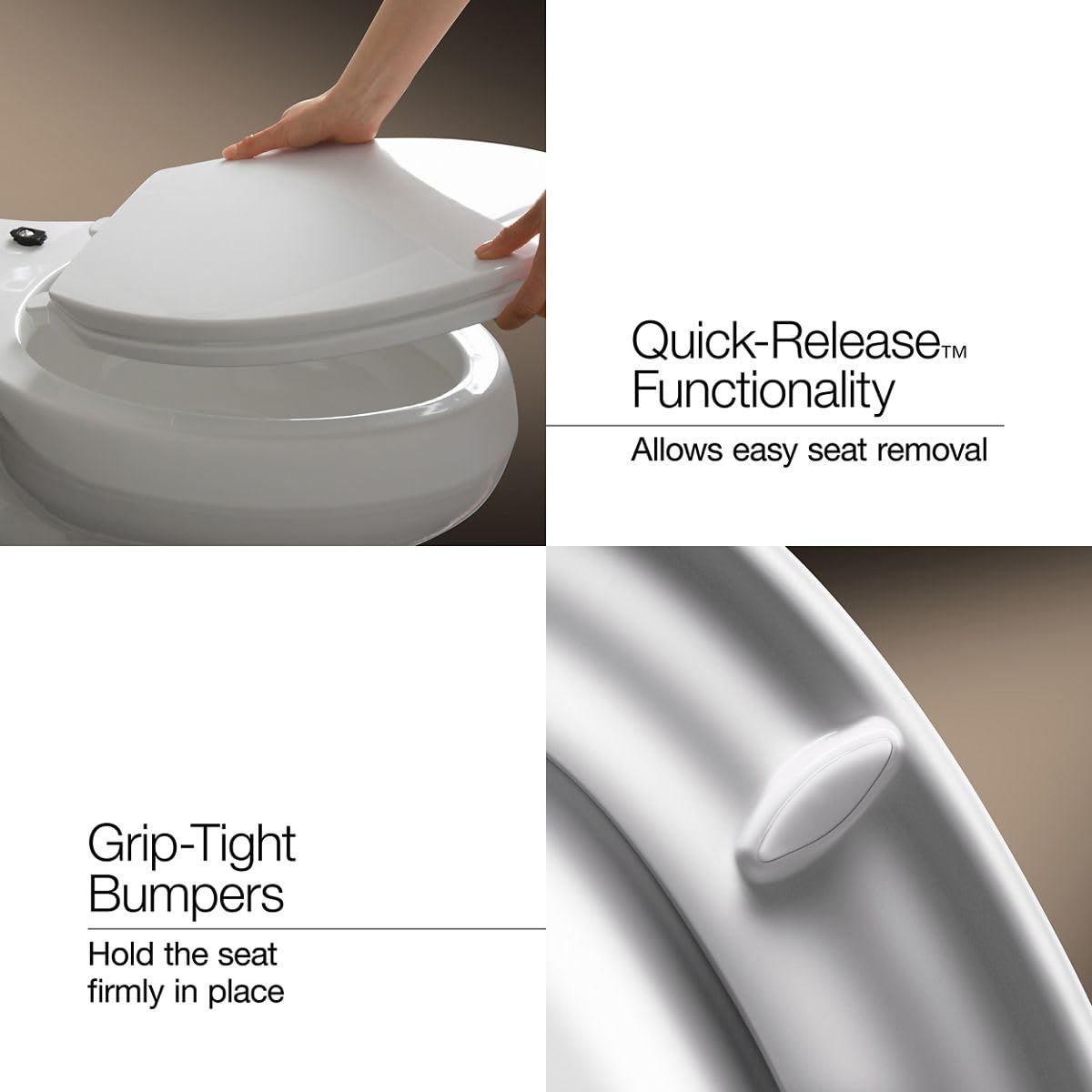 KOHLER 25875-96 Hyten 3" Height, Elevated Soft Close Elongated Toilet Seat, Contoured Seat with Grip-Tight Bumpers, Quick-Attach Hardware, No Slam Toilet Seat, Biscuit (Pack of 2)