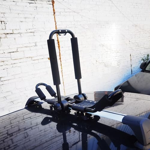 Folding Kayak roof Rack Adjustable for Kayak/Canoe/SUP,J-Bar Rack on Roof Mounting On SUV, Car and Truck Crossbars. (23-krf-2)