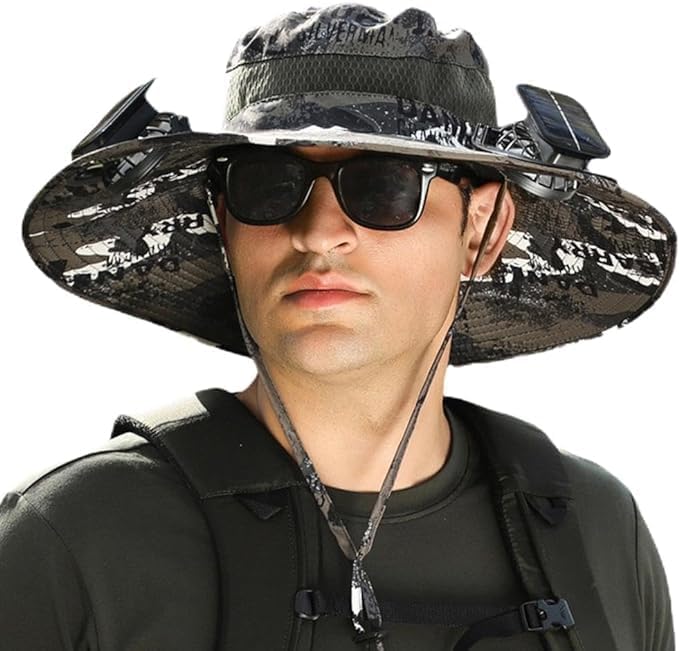 Solar Fan Hat Wide Brim Solar Fan Hat Outdoor Wide Brim Sun Hat with 2 Solar Fan Fishing Hat - Removable & USB Charging Fan