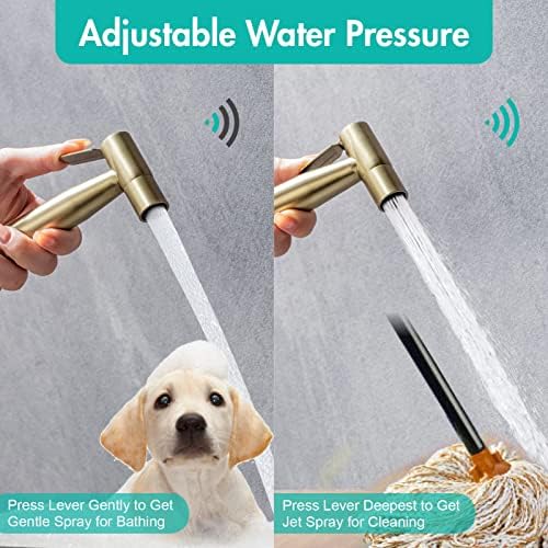BARROCK Handheld Bidet Sprayer for Toilet, Stainless Steel Metal Made Baby Cloth Diaper Spraying Kit, Bathroom Toilet Bidet Attachment Set for Bathing Pets and Feminine Hygiene, Brushed Brass Gold