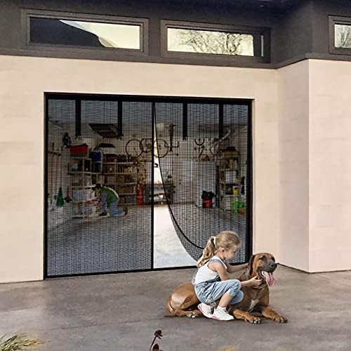 Magnetic Garage Screen Door for 1 Car Garage Doors 8x7FT- Reinforced Self Sealing Fiberglass Mesh Door with 4 Strapping Tapes, High Energy Magnets, Hands Free Door Screen with Closure Weighted Bottom