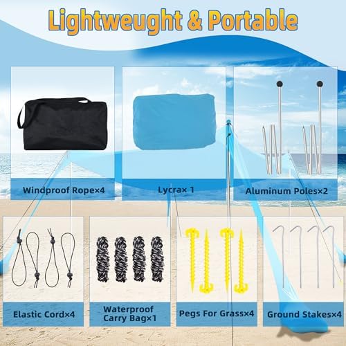 BOTINDO Family Beach Tent Canopy Sun Shade, Pop Up Grande Beach Tent Sun Shelter Stability 4 Poles with Portable Carry Bag Outdoor Shade for Fishing Backyard Camping